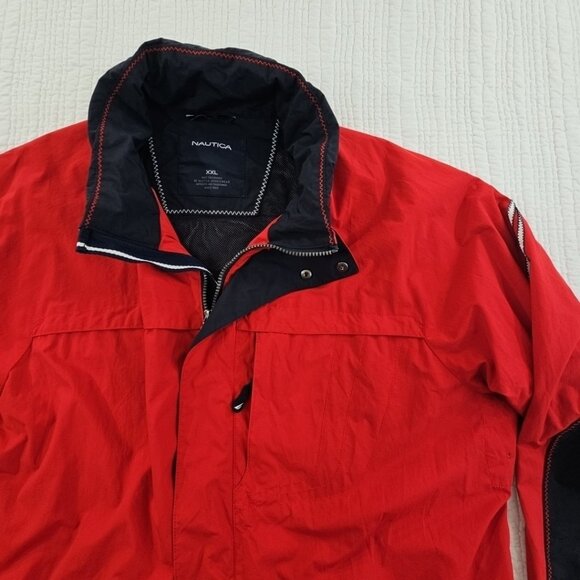 Nautica Full Zip Jacket Men's XXL Red Water Resistant Hooded EUC Tech Pocket - Picture 8 of 16